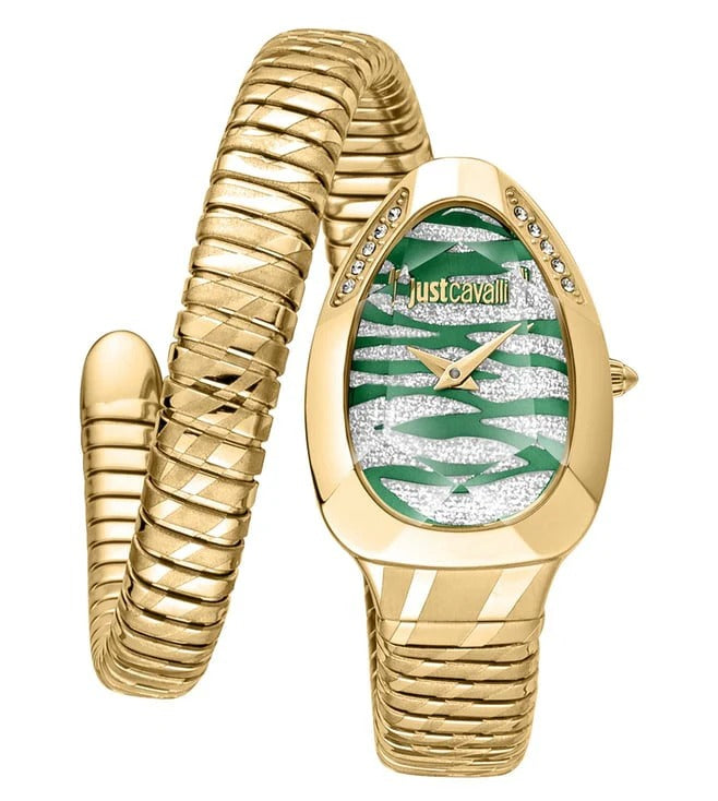 Just Cavalli Glam Evo 8 Green Dial Gold Steel Strap Watch for Women - JC1L225M0045