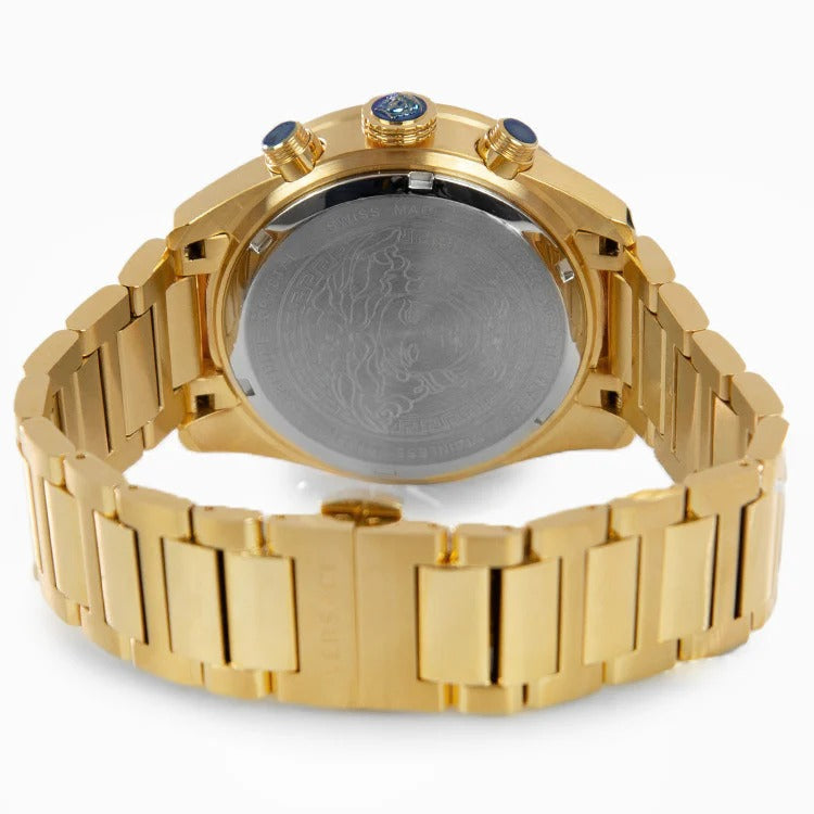 Versace Greca Dome Chronograph Black Dial Gold Steel Strap Watch for Men - VE6K00523