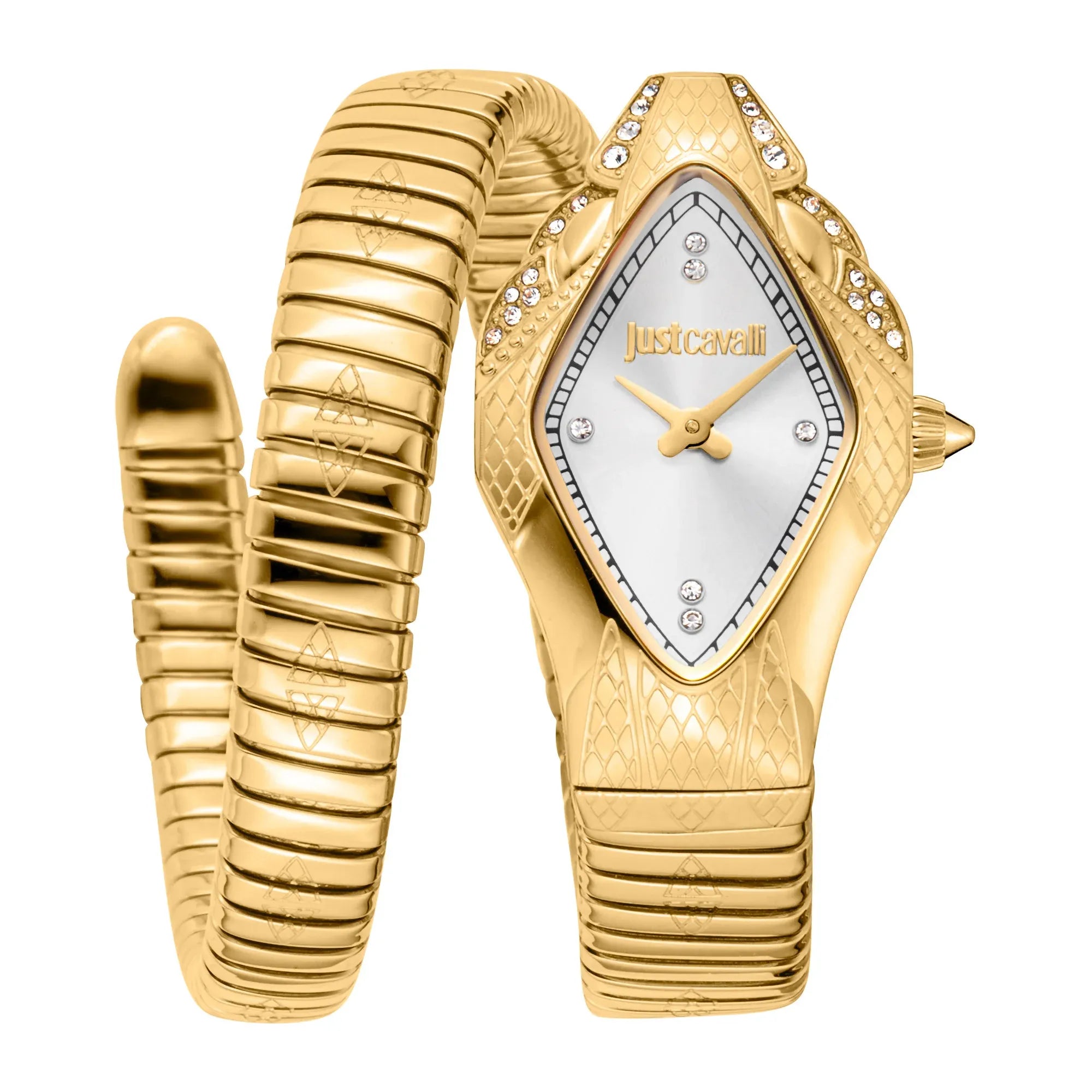 Just Cavalli Ferocious Silver Dial Gold Steel Strap Watch for Women - JC1L306M0035