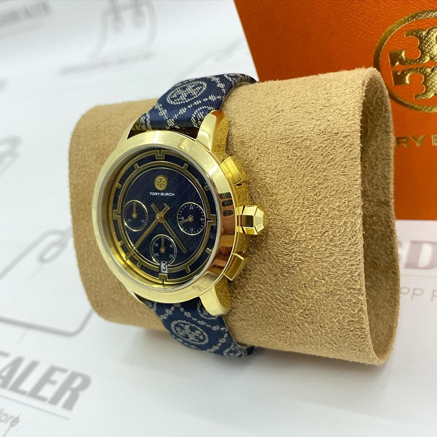 Tory Burch The Miller Chronograph Blue Dial Blue Jacquard Strap Watch for Women - TBW1038