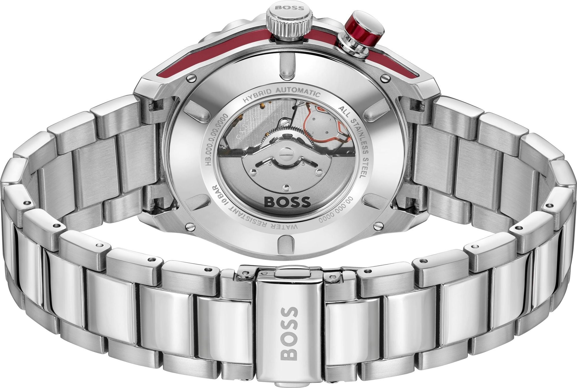 Hugo Boss Bossmatic Automatic Red Dial Silver Steel Strap Watch for Men - 1514179
