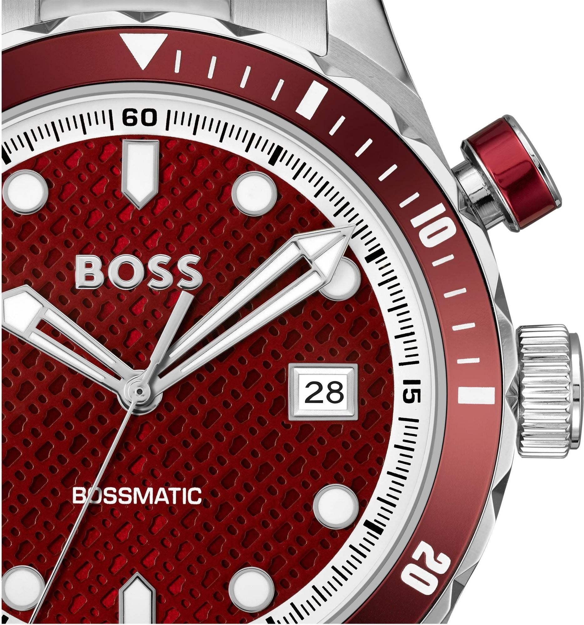 Hugo Boss Bossmatic Automatic Red Dial Silver Steel Strap Watch for Men - 1514179