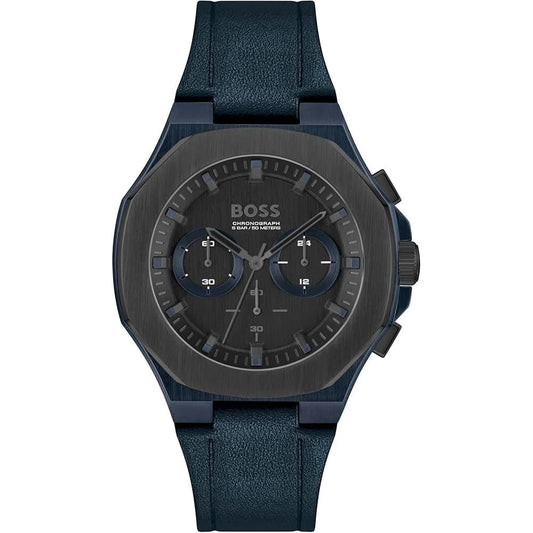 Hugo Boss Taper Chronograph Black Dial Blue Leather Strap Watch for Men - 1514086