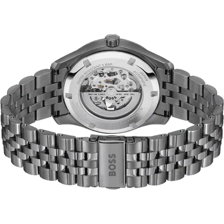 Hugo Boss Principle Skeleton Blue Dial Grey Steel Strap Watch for Men - 1514254