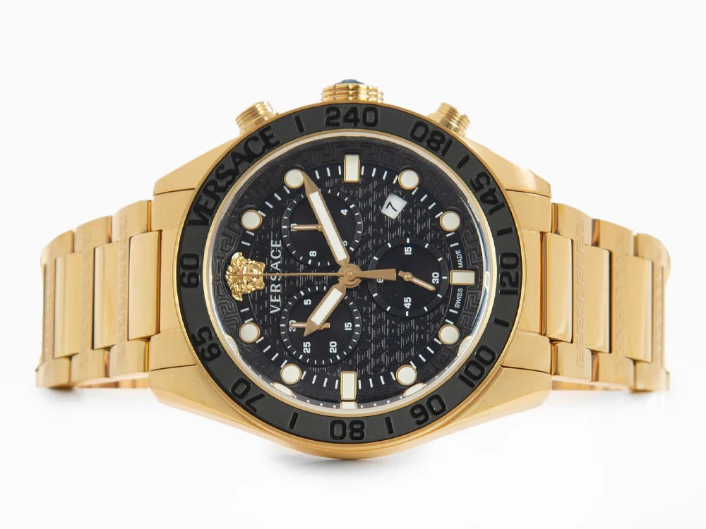 Versace Greca Dome Chronograph Black Dial Gold Steel Strap Watch for Men - VE6K00523
