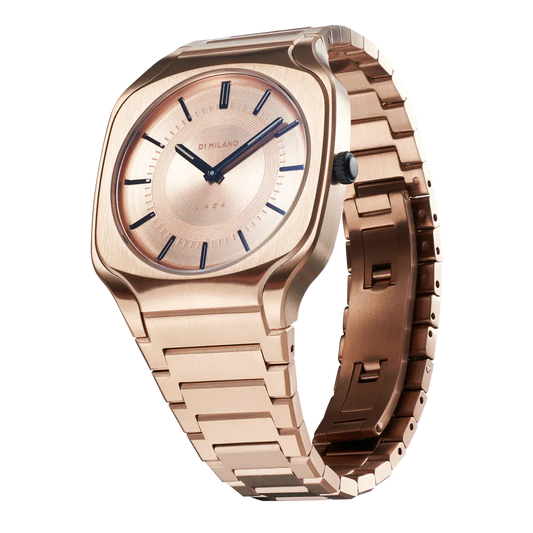 D1 Milano Square Champagne Gold Dial Gold Steel Strap Watch for Unisex - D1-SQBJ04