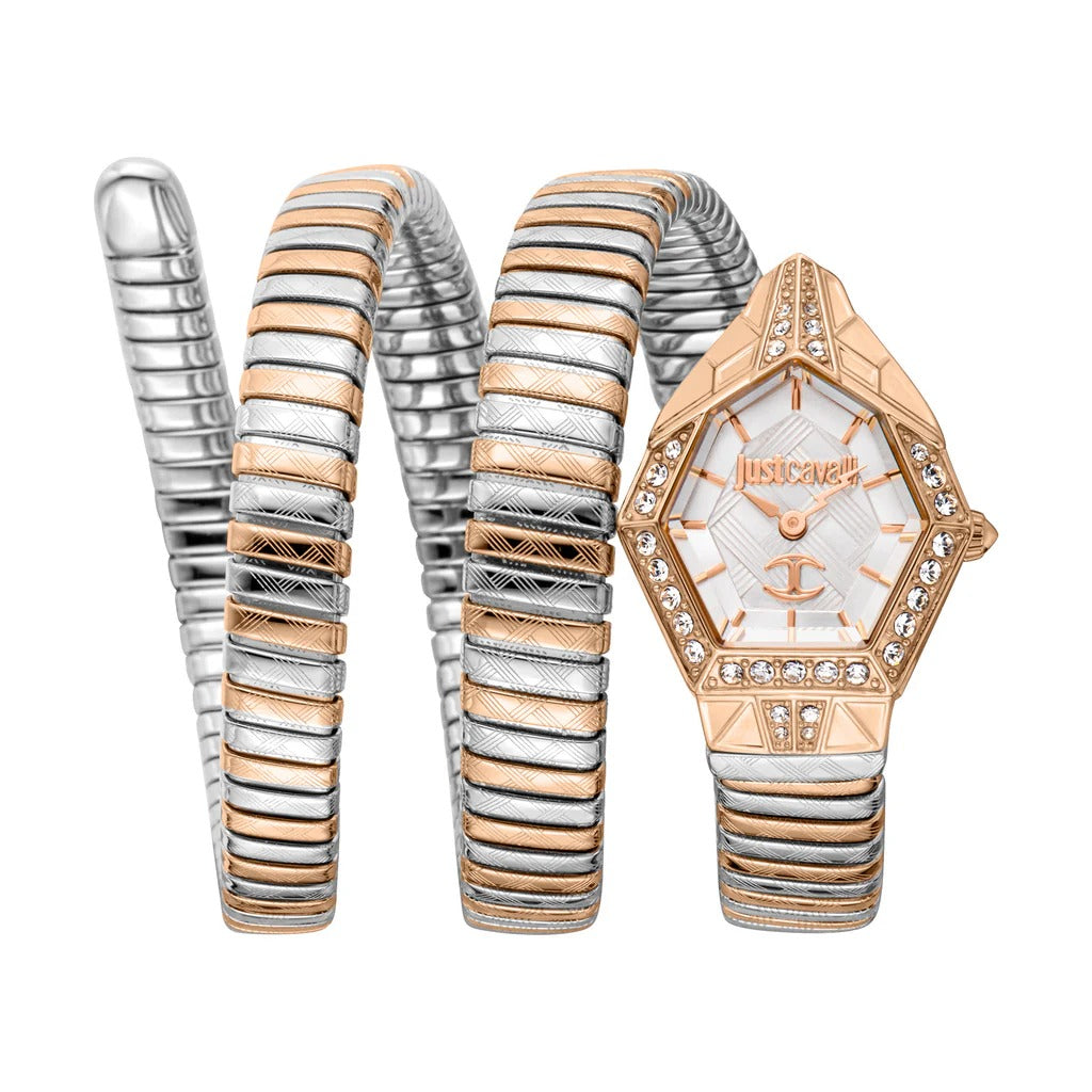 Just Cavalli Mesmerizing White Dial Two Tone Steel Strap Watch for Women - JC1L304M0075