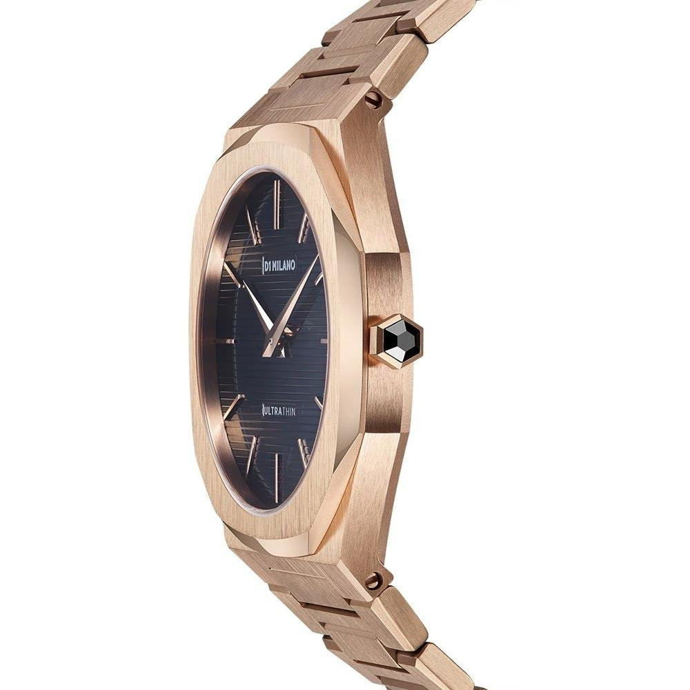 D1 Milano Ultra Thin Black Dial Gold Steel Strap Watch for Men  - D1-UTBJ16