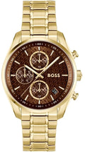 Hugo Boss Grand Tour Chronograph Brown Dial Gold Steel Strap Watch for Women - 1502770