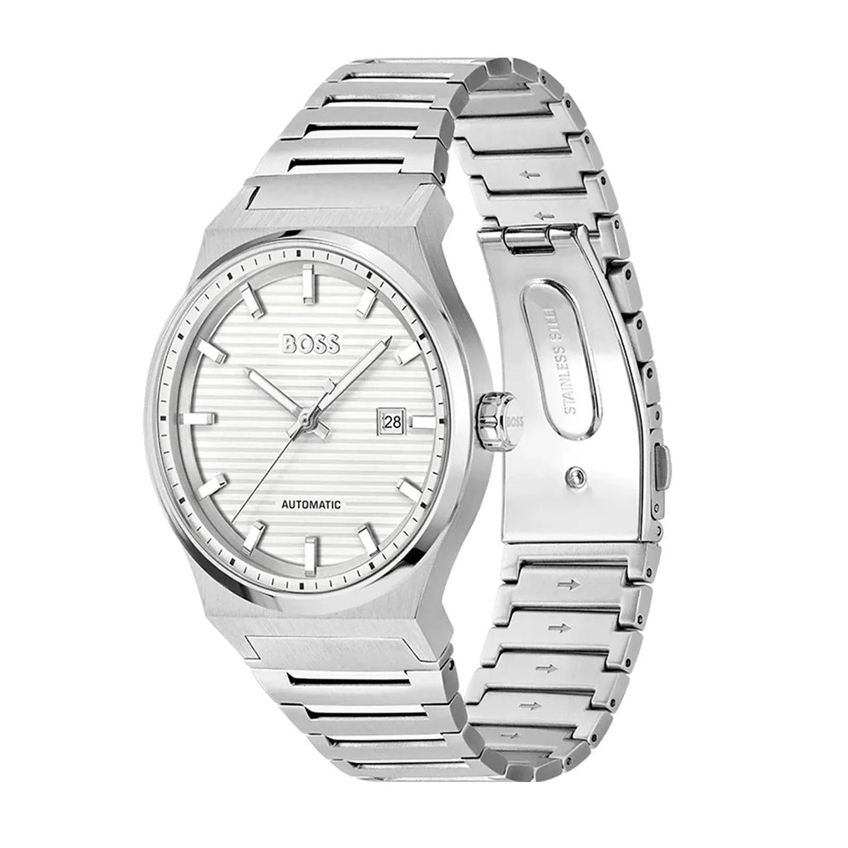 Hugo Boss Candor Automatic White Dial Silver Steel Strap Watch for Men - 1514186