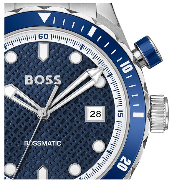 Hugo Boss Bossmatic Automatic Blue Dial Silver Steel Strap Watch for Men - 1514177