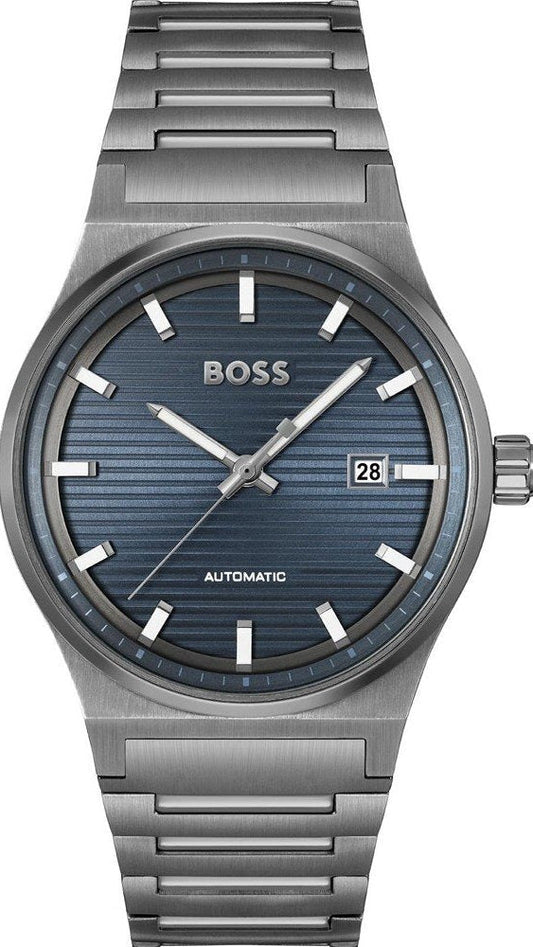 Hugo Boss Candor Automatic Blue Dial Grey Steel Strap Watch for Men - 1514119