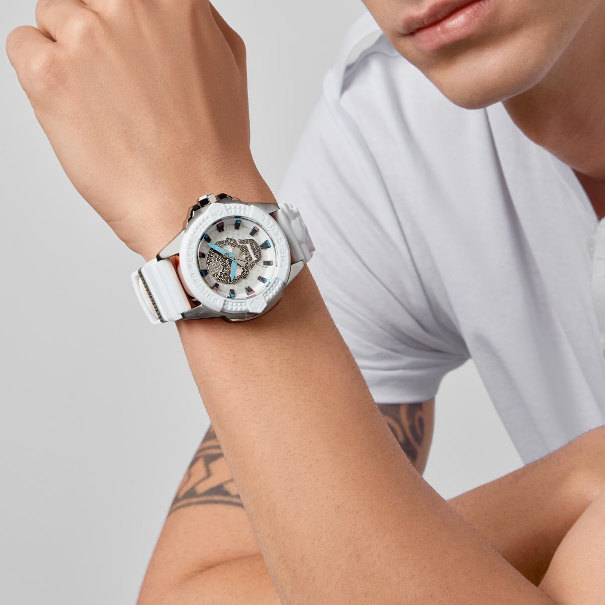 Philipp Plein The Skull White Dial White Silicone Strap Watch for Men - PWAAA1521