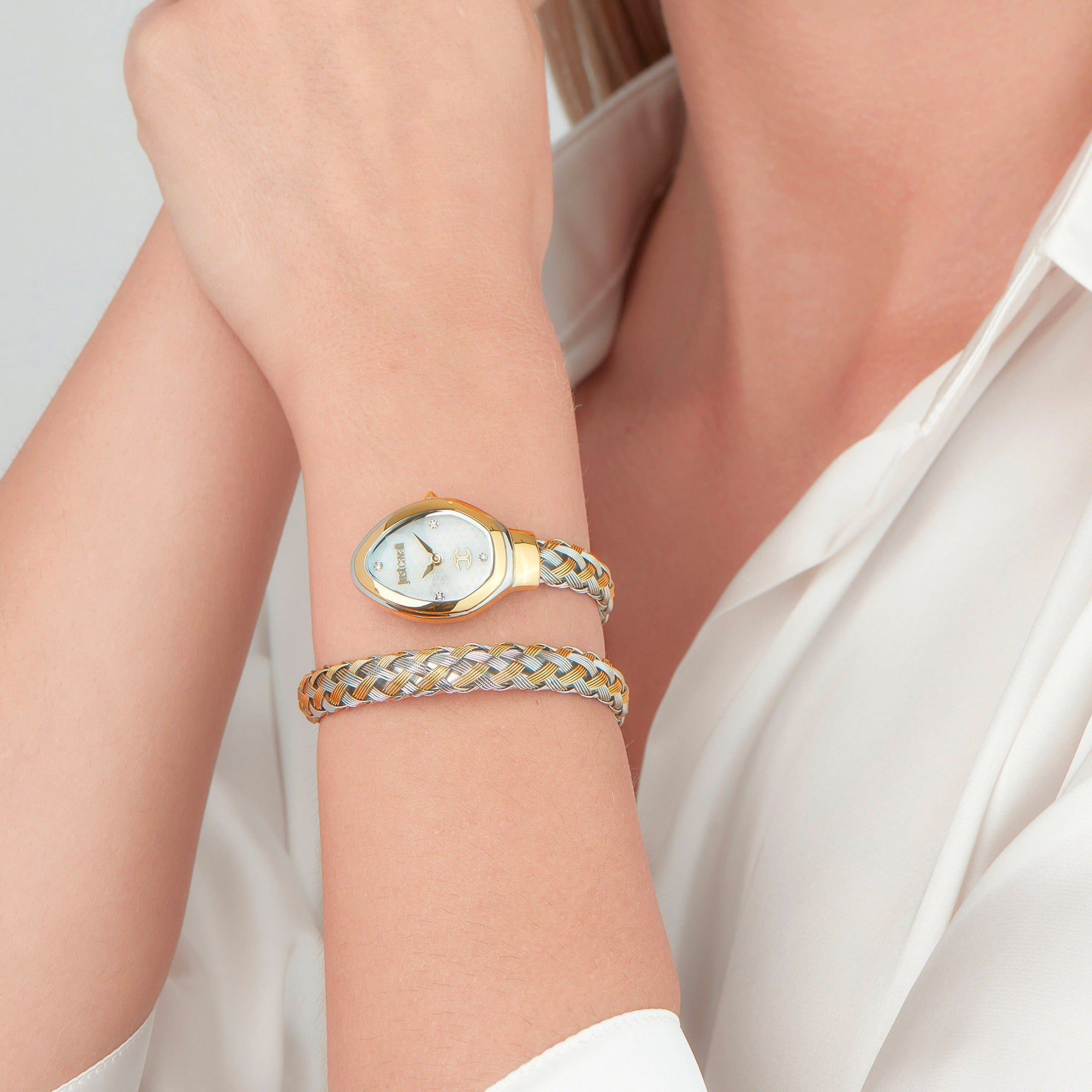 Just Cavalli Novara Mother of Pearl Dial Two Tone Steel Strap Watch for Women - JC1L264M0055