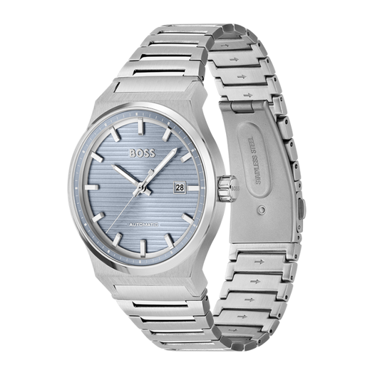 Hugo Boss Candor Automatic Ice Blue Dial Silver Steel Strap Watch for Men - 1514118