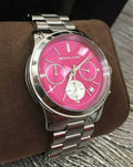 Michael Kors Runway Chronograph Pink Dial Silver Steel Strap Watch for Women - MK6160