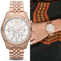 Michael Kors Lexington Chronograph White Dial Rose Gold Steel Strap Watch For Women - MK8313