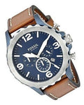 Fossil Nate Chronograph Navy Blue Dial Brown Leather Strap Watch for Men - JR1504
