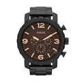 Fossil Nate Chrongraph Ion Plated Black Dial Black Steel Strap Watch for Men - JR1356