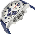Fossil Nate Chronograph White Dial Blue Leather Strap Watch for Men - JR1480