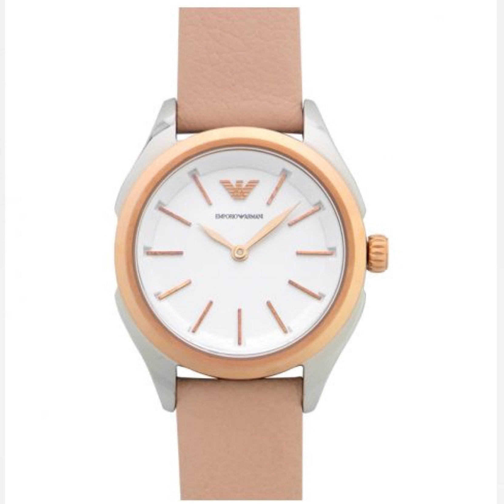 Emporio Armani Valeria Quartz White Dial Beige Leather Strap Watch For Women - AR11031