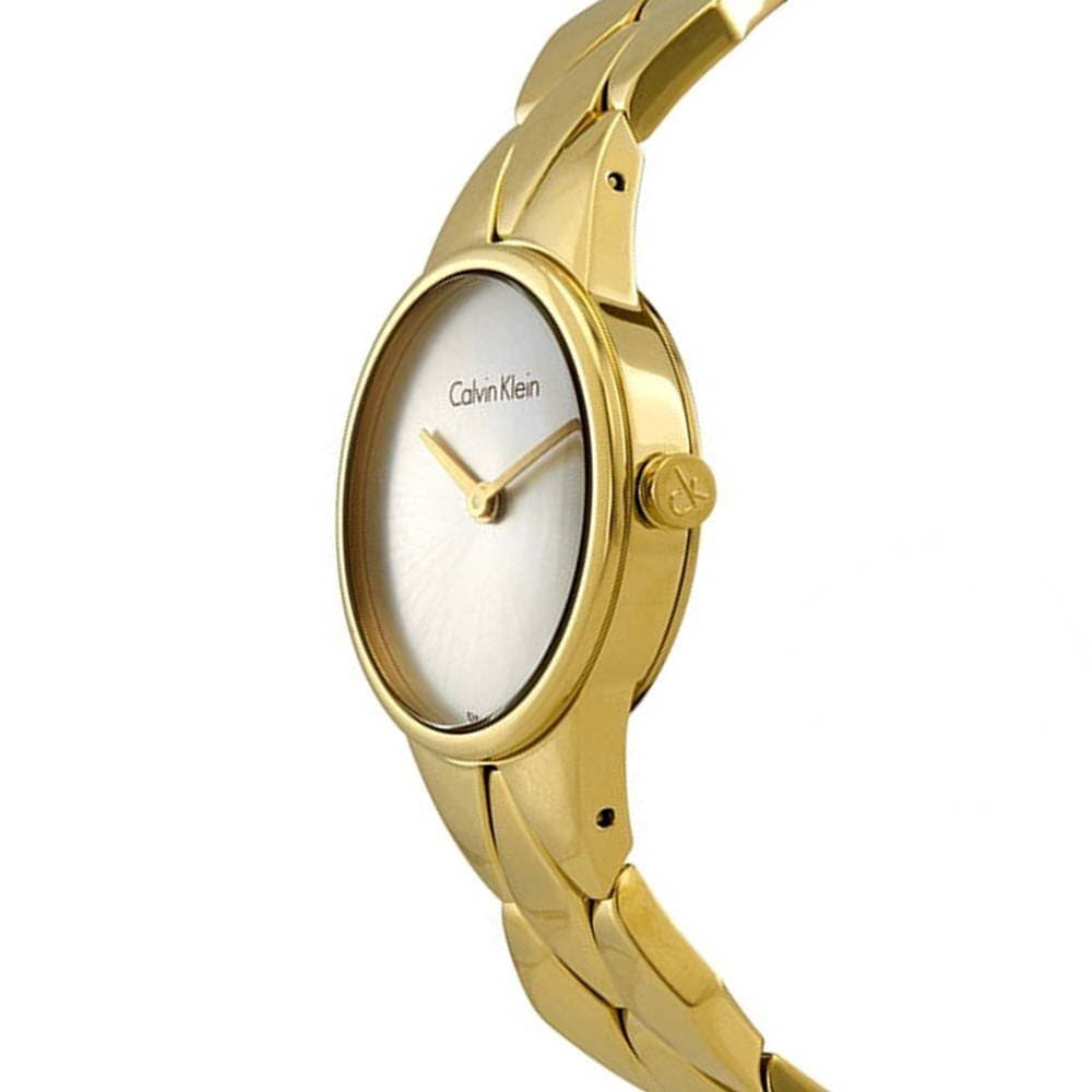 Calvin Klein Snake Silver Dial Yellow Gold Steel Strap Watch For Women - K6E23546