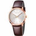 Calvin Klein Posh Silver Dial Brown Leather Strap Watch for Men - K8Q316G6