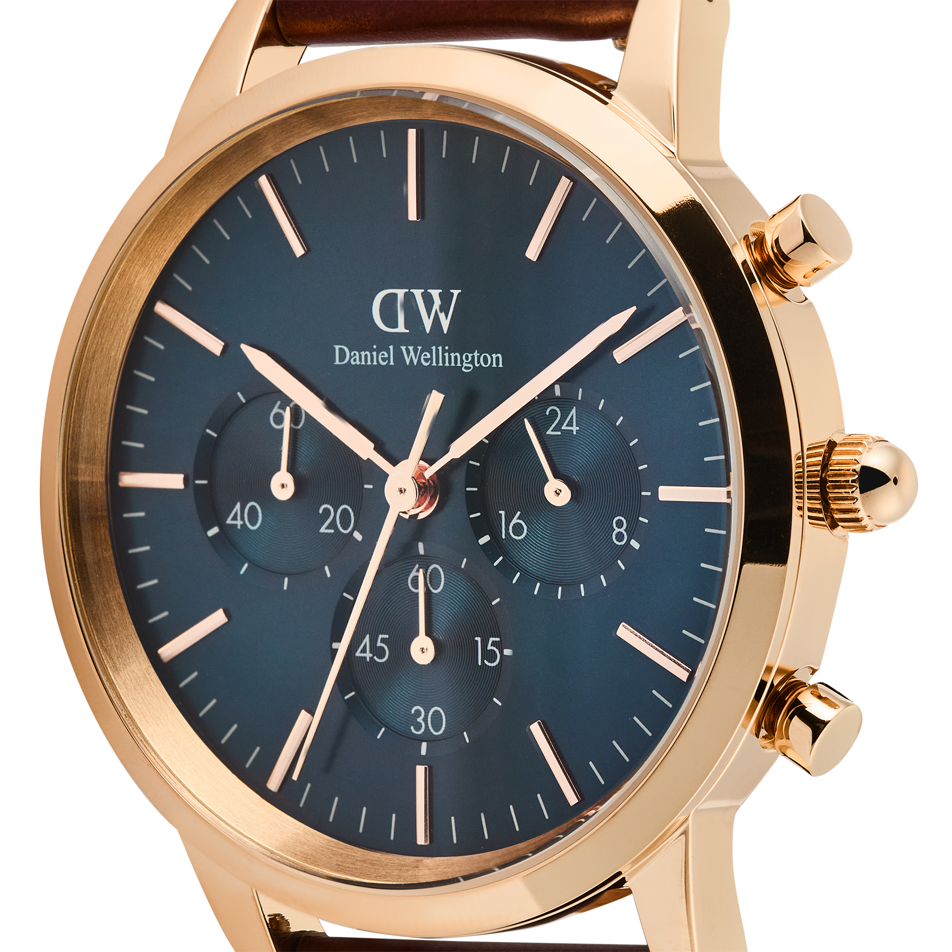 Daniel Wellington Iconic Chronograph Blue Dial Brown Leather Strap Watch For Men - DW00100639