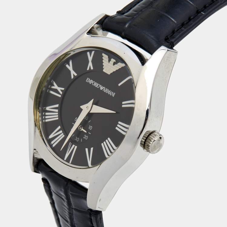 Emporio Armani Velente Black Dial Black Leather Strap Watch For Women - AR0644