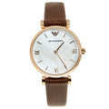 Emporio Armani Meccanico Automatic Silver Dial Burgundy Leather Strap Watch For Women - AR60044
