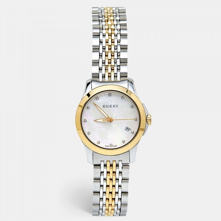 Gucci G Timeless Diamonds Mother of Pearl Dial Two Tone Steel Strap Watch For Women - YA126413