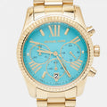 Michael Kors Lexington Chronograph Blue Dial Gold Steel Strap Watch For Women - MK7216