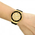 Guess Athena Gold Dial Black Rubber Strap Watch For Women - GW0030L2