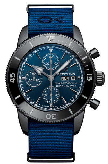 Breitling Superocean Heritage Chronograph 44 Outerknown Blue Dial Blue NATO Strap Watch for Men - M133132A1C1W1