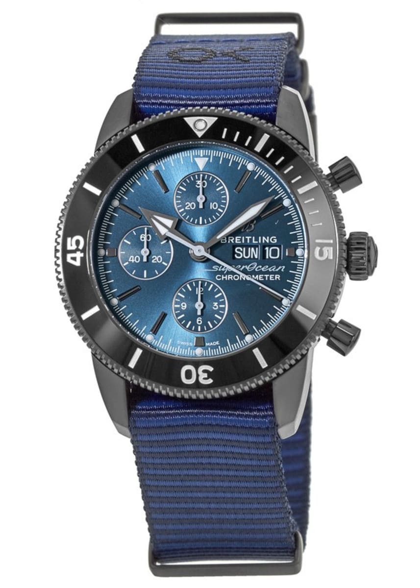Breitling Superocean Heritage Chronograph 44 Outerknown Blue Dial Blue NATO Strap Watch for Men - M133132A1C1W1