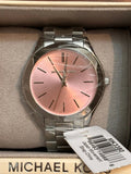 Michael Kors Slim Runway Quartz Pink Dial Silver Steel Strap Watch For Women - MK3380