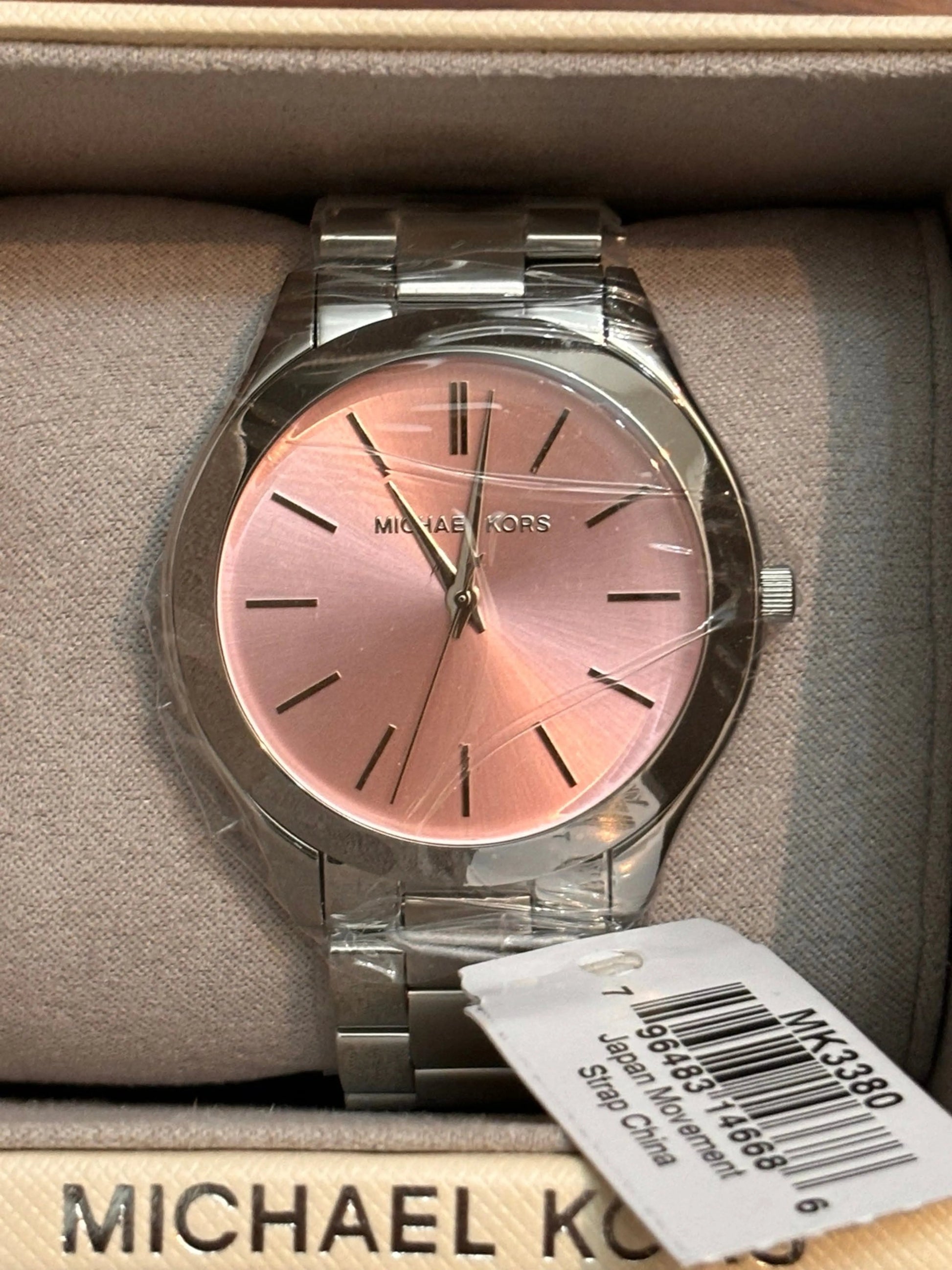 Michael Kors Slim Runway Quartz Pink Dial Silver Steel Strap Watch For Women - MK3380