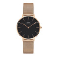 Daniel Wellington Classic Melrose Black Dial Rose Gold Mesh Bracelet Watch For Women - DW00100161