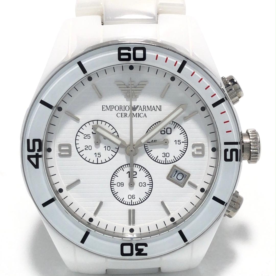 Emporio Armani Ceramic Chronograph White Dial White Ceramic Strap Watch For Men - AR1424
