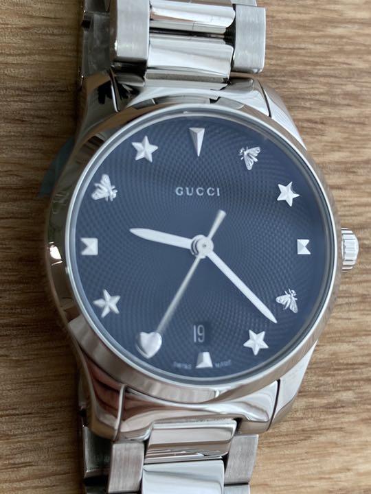 Gucci G Timeless Black Dial Silver Steel Strap Watch For Women - YA126573A