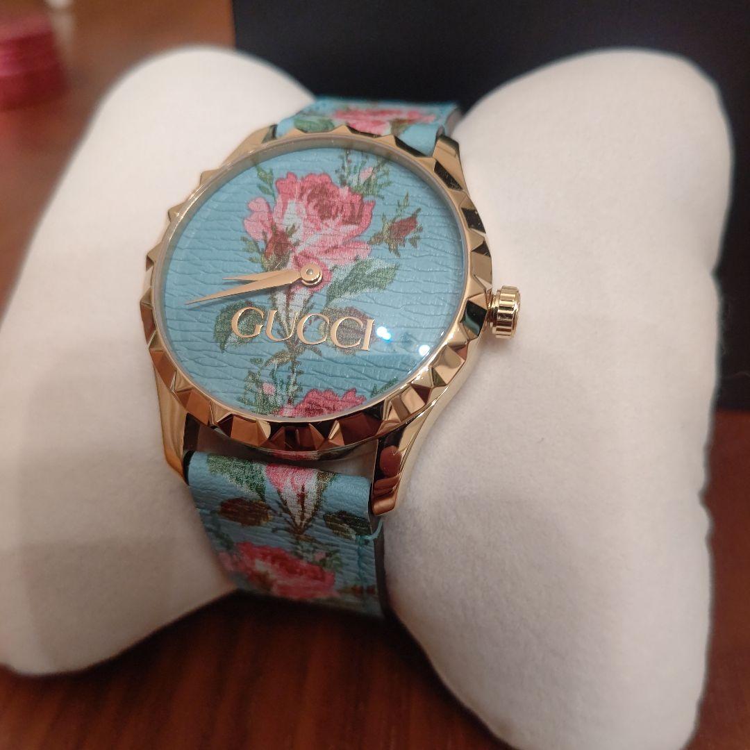 Gucci G Timeless Floral Turquoise Dial Turquoise Leather Strap Watch For Women - YA1264085