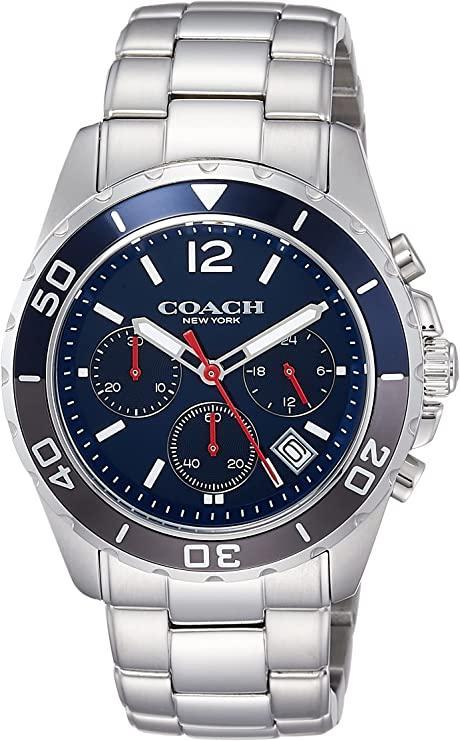 Coach Kent Chronograph Blue Dial Silver Steel Strap Watch for Men - 14602555