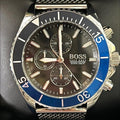 Hugo Boss Ocean Edition Black Dial Silver Mesh Strap Watch for Men - 1513742