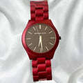 Michael Kors Slim Runway Quartz Black Dial Red Steel Strap Watch for Men - MK8712