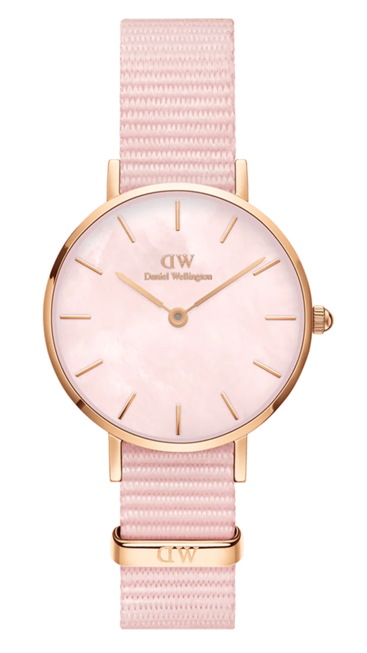 Daniel Wellington Petite Mother of Pearl Pink Dial Pink Nylon Strap Watch For Women - DW00100512
