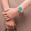 Marc Jacobs Blade Chronograph Blue Dial Gold Steel Strap Watch for Women - MBM3307