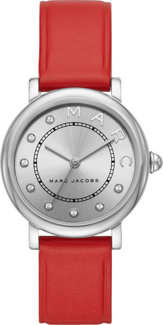 Marc Jacobs Roxy Silver Dial Red Leather Strap Watch for Women - MJ1632
