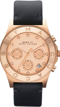 Marc Jacobs Blade Chronograph Rose Gold Dial Black Leather Strap Watch for Women - MBM1188