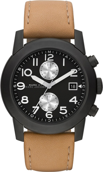 Marc Jacobs Larry Chronograph Black Dial Brown Leather Strap Watch for Men - MBM5053