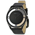 Marc Jacobs Tether Transparent Black Dial Black Leather Strap Watch for Women - MBM1379